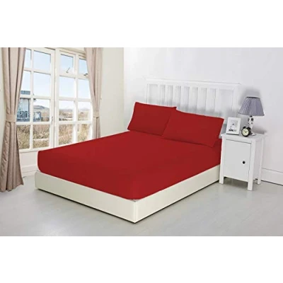 Image of Luxury Bedding Brushed Cotton Flannelette Deep Fitted Sheets 25CM/10 Box Fit in 12 Colours Single Double King Super (Red, Double)