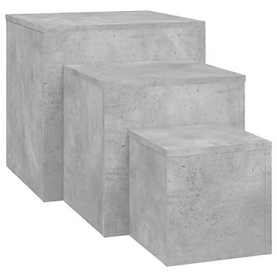 Image of vidaXL Engineered Wood Side Tables in Concrete Grey, Set of 3, Multifunctional for Living Room and Bedroom, Scandinavian Style