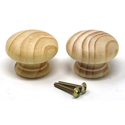 Image of fiXte 2 x Natural Wood Cupboard Cabinet Door Knob Pine Wooden Unlacquered Handle 50mm (2&quot;)