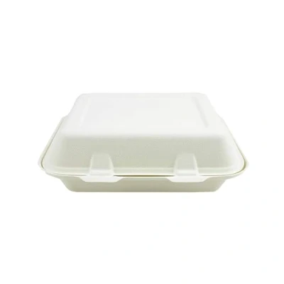 Image of Biodegradable Sugarcane Clamshell Takeaway Box 9 x 6 Inch Pack of 50 Eco friendly Packaging