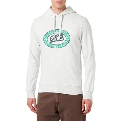 Image of JACK &amp; JONES Men&#039;s Jorarthur Sweat Hood Sn Sweatshirt, White Melange, L