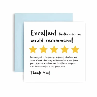 Image of Huxters Birthday Cards for Men Funny Review Brother In Law Card him Fathers Day Fun Happy 14.8cm (Brother Law)