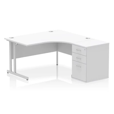 Image of Impulse 1400 RH Crescent Desk Cantilever White/Silver 600 Hi Ped