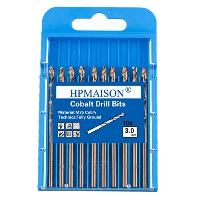 Image of HPMAISON True 5% Cobalt Jobber Drill Bit Set, 10Pcs 3mm M35 High Speed Steel Twist Bits, 135 Split Point Extremely Heat Resistant for Stainless Steel, Cast Iron, Hard Metal, Plastic, Wood