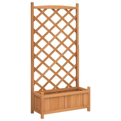 Image of vidaXL Planter with Trellis Brown Solid Wood Fir