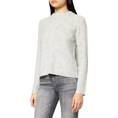 Image of Pieces Women&#039;s PCELLEN LS O Neck Knit NOOS BC Pullover Sweater, Light Grey Melange, M