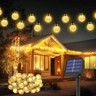 Image of Solar Garden Lights Outdoor, 26.6Ft 30LED String Lights, Fairy Waterproof 8 Mode Crystal Ball Decorative Easter, Garden, Yard, Parties(Memory Function+Warm White)