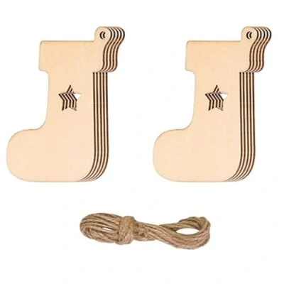 Image of Wooden Tree Decorations Christmas Decor Ornaments Baubles Natural Wood Slices Paintable Xmas Holiday Hanging for DIY Crafts, Stockings