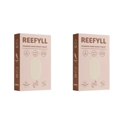 Image of Reefyll Foaming Hand Soap 3 Refill Tablets, Dissolvable Plastic Free Wash Pods, Just Add Water to Transform Velvety Foam, Tropical Coconut Scent Duo Pack