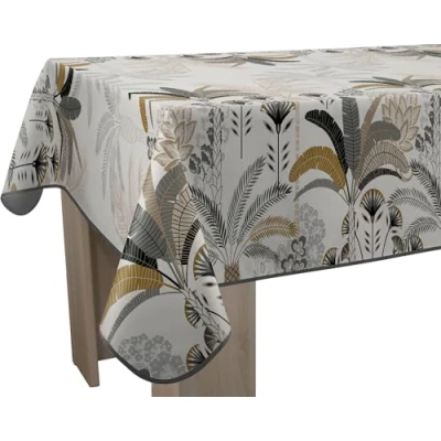 Image of Le linge de Jules Anti Stain Tablecloth Palm Trees Rectangular 150 x 200 cm, Beige, Grey, Black