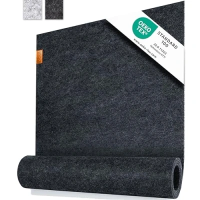 Image of Miqio Design Table Runner Felt Grey 150 x 40 cm Washable Sustainable Oekotex Fabric Genuine Leather Label Scandinavian