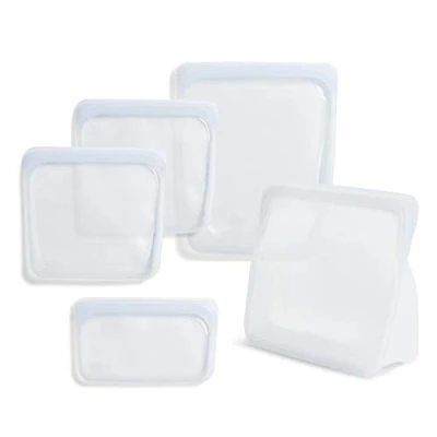 Image of Stasher Platinum Silicone Food Grade Reusable Storage Bag,Clear (Bundle 4 Pack Large + Bag to Give),Reduce Single Use Plastic,Cook, Store, Sous Vide, or Freeze, Dishwasher Safe, Eco friendly