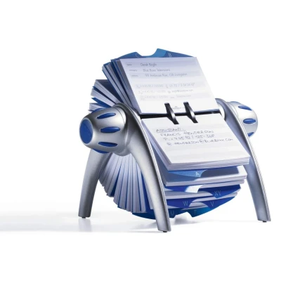 Image of Durable TelIndex Rotary Address Card Holder Includes 500 Pockets A Z Index Made from Plastic Silver/Blue