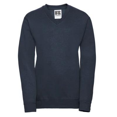 Image of Russell Athletic Childrens Unisex Collection Childrens/Kids V Neck Sweatshirt (French Navy) Size 9 10Y