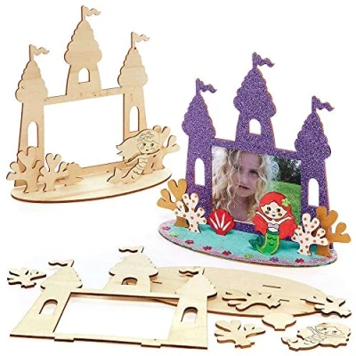 Image of Baker Ross FC838 Mermaid Wooden Photo Frame Scene Kits Pack of 4, Craft for Kids, Kids Picture Kit
