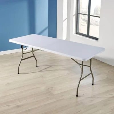 Image of Home Source 5ft Folding Trestle White with Carry Handle Heavy Duty Table for Camping Catering BBQ Picnic Party, Metal