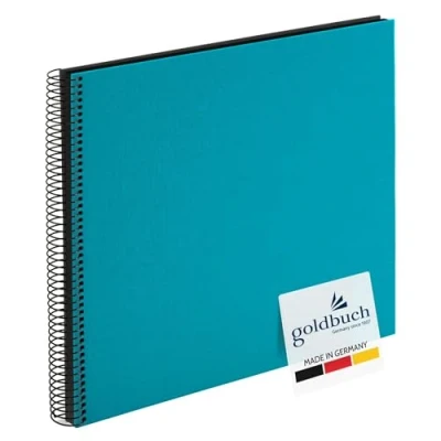 Image of goldbuch Bella Vista, Linen Memory, Spiral Bound, Pages, Book for Gluing, Photo Album, Paper, Turquoise (Black Sides), 40 Schwarze Seiten