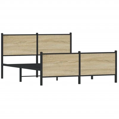 Image of vidaXL Metal Bed Frame Sonoma Oak/Sturdy Steel Bedroom/Guest Room/137x190 cm