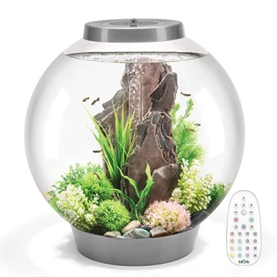 Image of biOrb Classic 60 Acrylic 16 Gallon Aquarium with Multi Color Remote Controlled LED Lights Modern Tank for Tabletop Display, Silver