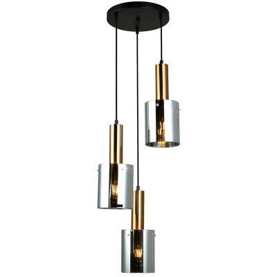 Image of Italux Lighting Modern Hanging Pendant Brass 3 Light with Glass, Smoky Shade, E27