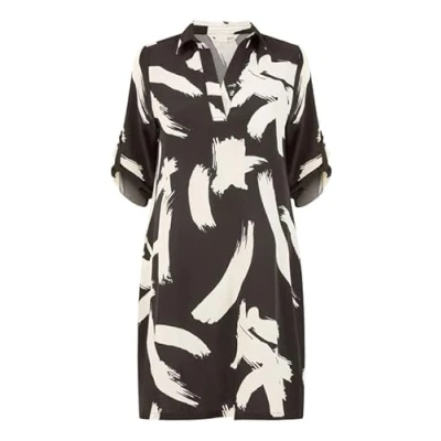 Image of Yumi Womens Black Abstract Print Tunic With Pockets Size 10 UK