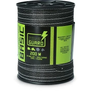Image of ZoneGuard 20 mm Basic fence tape Zwart 200 m