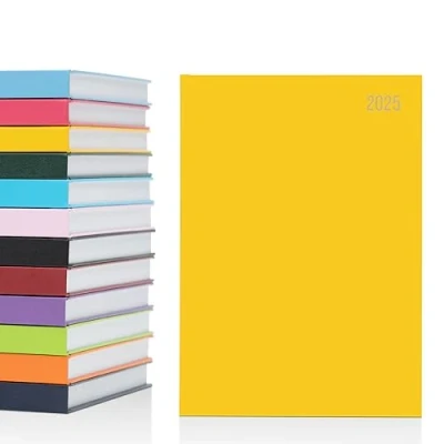 Image of 2025 A4 A5 Day to Page Diary Full Year Planner Desk Hardback Academic Organiser for Home Office School (A5 a Day, Yellow)