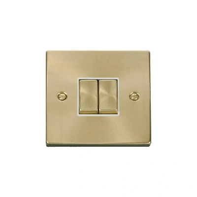 Image of Click Deco 2 Gang Way Ingot 10AX Switch Satin Brass White Inserts