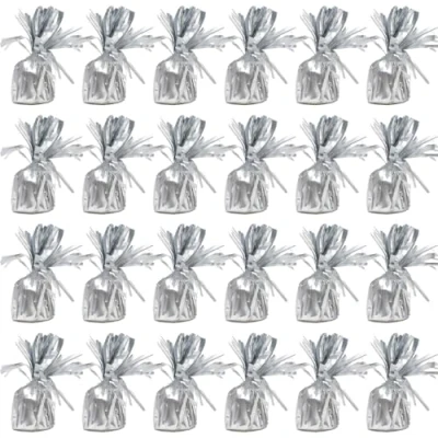 Image of Foil Helium Balloon Weights Pack of 24 Durable &amp; Colourful Matte Silver for Birthdays Parties, Events Celebrations Perfect Weight Holders