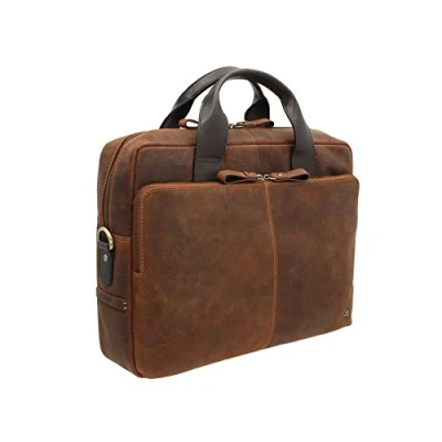 Image of VISCONTI Toscana Collection Distressed Oiled Leather Laptop Bag HUGO 13 TC82 Havana Tan