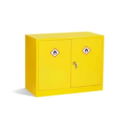 Image of Safe Industrial Dangerous Substance Durable And Leak Proof Cabinet, COSHH Cupboard Storage, 2 Shelves, Hi Visibility Yellow 710mm High x 915mm Wide 457mm Deep (30 Litre)