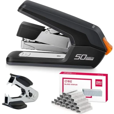 Image of Sivelike Deli Effortless Desktop Stapler, 40 50 Sheet Capacity, One Finger Touch Stapling, Easy to Load Ergonomic Heavy Duty Includes 1500 Staples and Staple Remover,Black