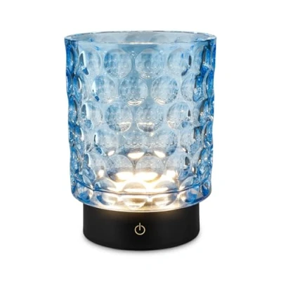 Image of BRILONER LED Table lamp Cordless IP44 with Glass Body, Touch dimmable in Steps, Rechargeable Battery &amp; Light Source Interchangeable, Bedside lamp, Decorative Rechargeable, 15x11 cm, Blue
