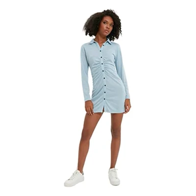 Image of Trendyol Women Loungewear Mini Basic Slim Woven Dress Blue