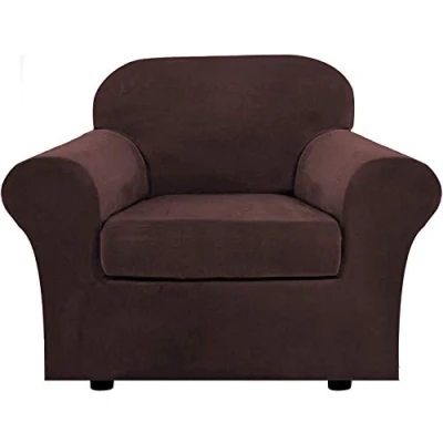 Image of LINGKY Velvet Sofa Cover with 2 Separate Cushion Covers, Stretch Ultra Soft Plush Slipcover Replacement Anti Slip Furniture Protector Elastic Bottom (Brown,1 Seater(80 120cm))