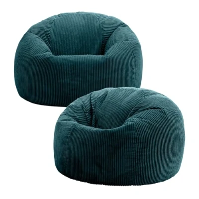 Image of icon Kingston Large Bean Bag, Set of 2, Jumbo Cord Teal Green, Bag Chair for Adults with Filling Included, Comfortable Lounging All Ages