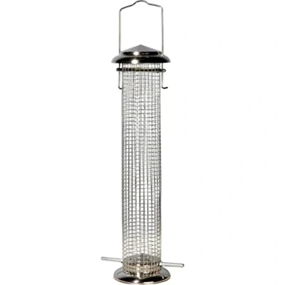 Image of dobar® 11523 Large Bird Feeder with Mesh Steel Feeding Station for Wild Birds Hanging Food Garden/Patio/Balcony Diameter 9.5 x 39 cm Silver