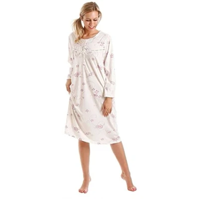 Image of Undercover Ladies Floral Jersey Cotton Rich Nightie Nightdress Nightshirt &amp; Pyjamas Available in Sizes 10 36 (22 24, Purple Long Sleeve)