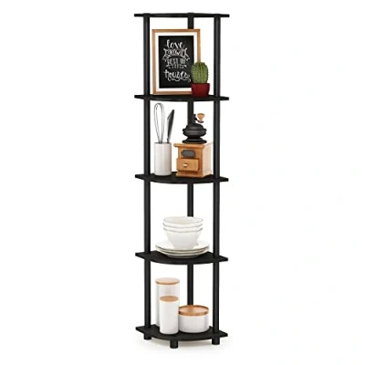 Image of Furinno Turn N Tube 5 Tier Corner Display Rack Multipurpose Shelving Unit, Espresso/Black