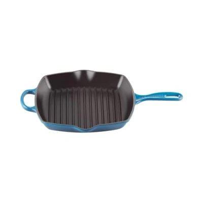 Image of LE CREUSET Womens Signature Cast Iron Square Grillit Marseille Blue, 26 cm