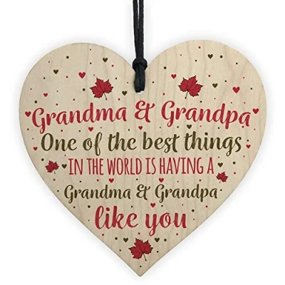 Image of RED OCEAN Grandma Grandpa Gifts Hanging Wooden Heart Sign Birthday Christmas Xmas Grandparent