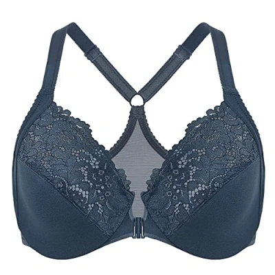 Image of Delimira Women&#039;s Front Fastening Bra Racer Back Lace Plus Size Non Padded Underwired Sargasso 36D