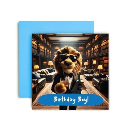 Image of Huxters Birthday Cards for Men and him Boy Lion Happy Birhday Card her Friend Dad Brother Uncle Son Nephew Funny 14.8cm
