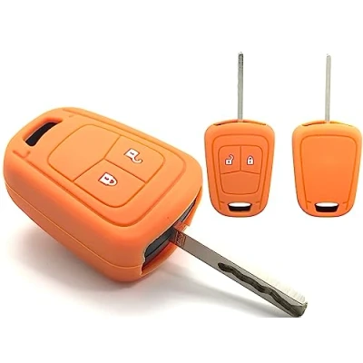 Image of Nordecco Silicone Protective Key Cover Compatible With Vauxhall Opel Corsa E Astra J Insignia Adam Meriva Zafira 2 or 3 Button (Orange)