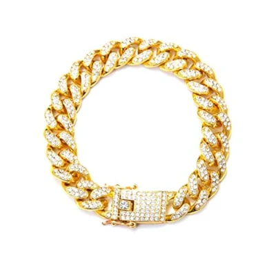 Image of Einsgut Hip Hop Bracelet Seed Gold Plated Iced Out Diamond Miami Cuban Link Chain for Men and Women,18,5 cm