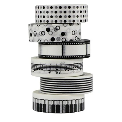 Image of UOOOM 6pcs Decorative Washi Tape Masking Black White Adhesive Scrapbooking DIY Craft Gift 10m x 15mm (White)