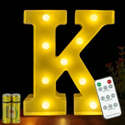 Image of HONPHIER® Letter Lights Decorative LED Alphabet Remote Control Marquee Decoration Light Up Sign Battery Operated for Birthday Party Wedding Receptions Holiday Bar Home Bedroom Bath Decor (K)