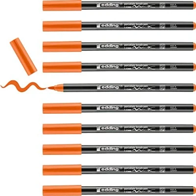 Image of edding 4200 porcelain brush pen orange 10 pens tip 1 4 mm felt for painting and decorating ceramics, dishwasher safe, lightfast ink, quick drying