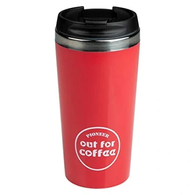 Image of Pioneer Out for Coffee Insulated Travel Mug, 420ml, Stainless Steel, Red