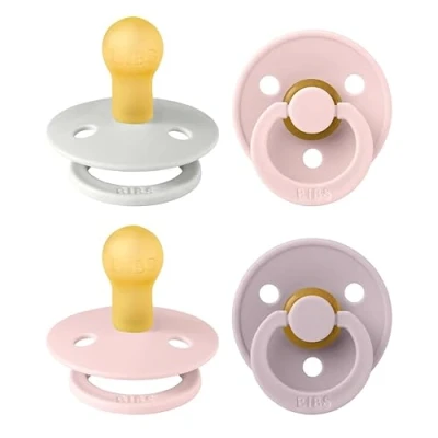 Image of BIBS Colour Soother 4 Pack, BPA Free Dummy Pacifier, Round Nipple. Natural Rubber Latex, Made in Denmark. 0 6 Months (Pack of 4), Haze Mix